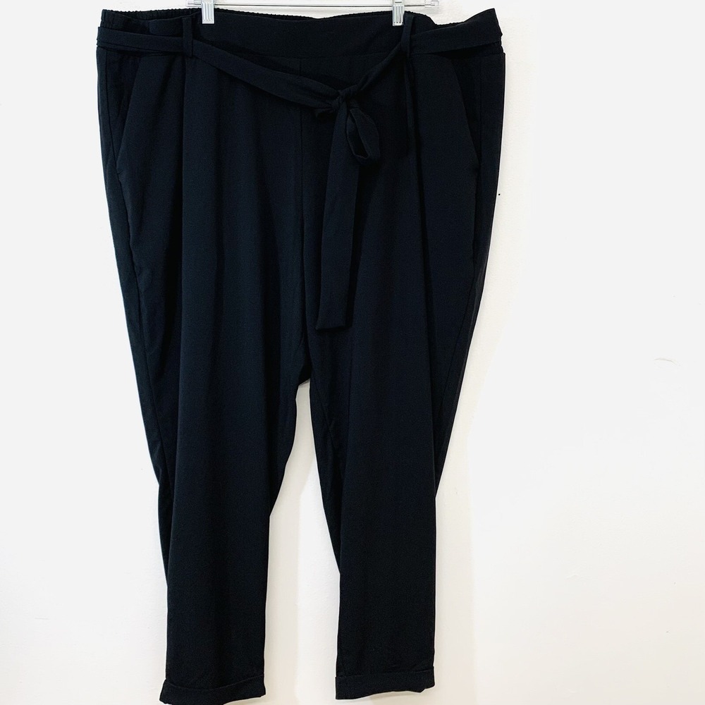 Torrid Black Pull On Pants Woman 4X Pockets Tapered Cuff Stretch Work Casual Tie